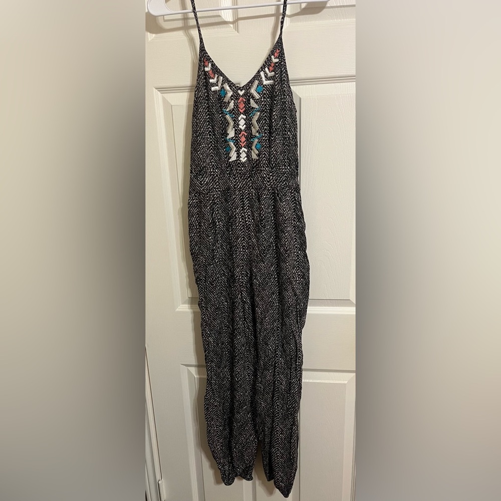 Black and White Jumpsuit with Embroidered Detail
